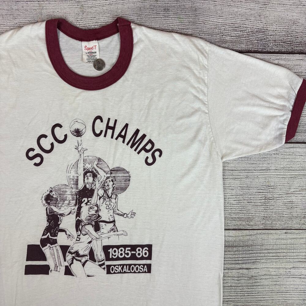 Vintage 1986 Oskaloosa SCC Volleyball Champs Ringer T-shirt